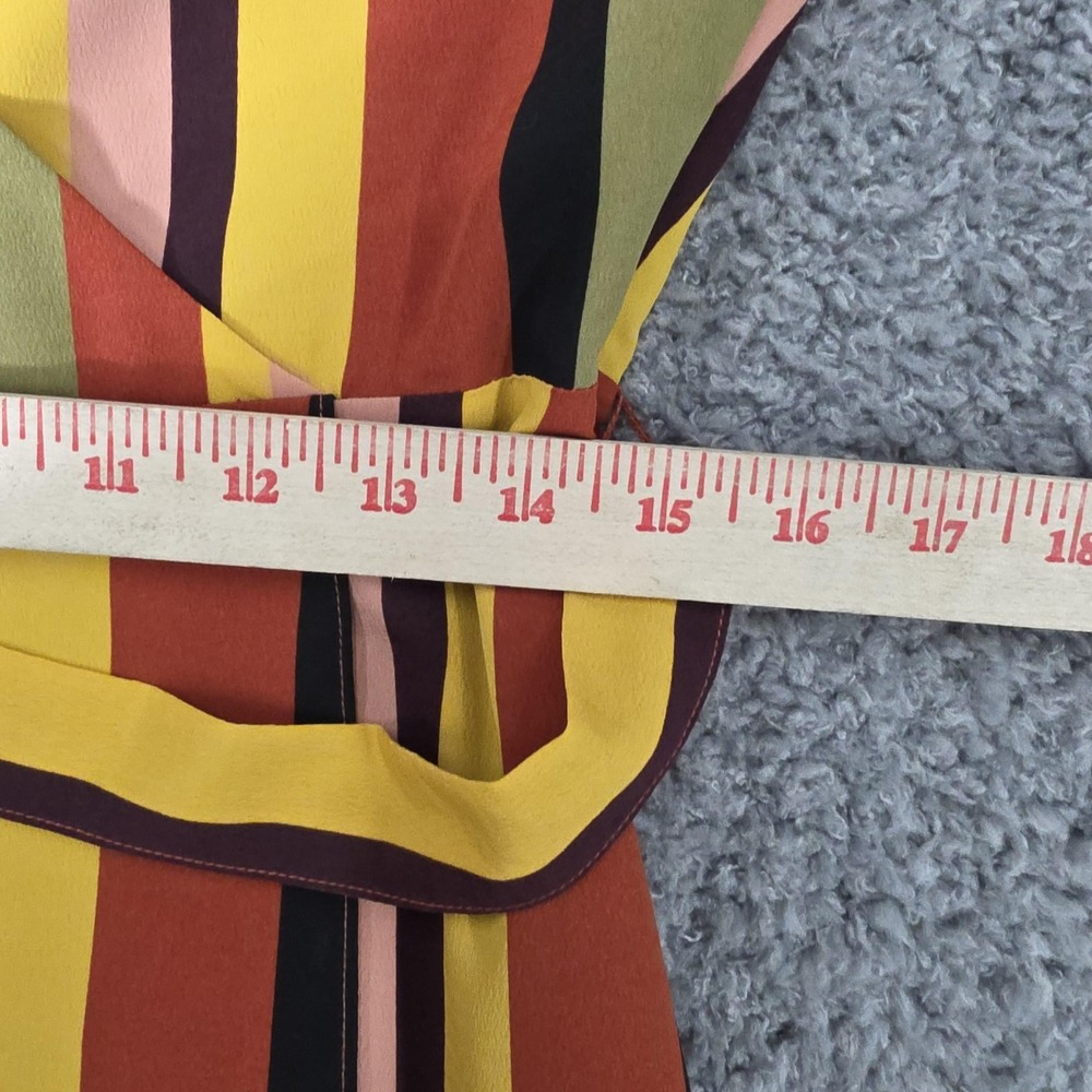 MADISON Striped Wrap Shirt Dress Womens Medium Midi Belted 3/4 Sleeve Multicolor - Picture 8 of 9